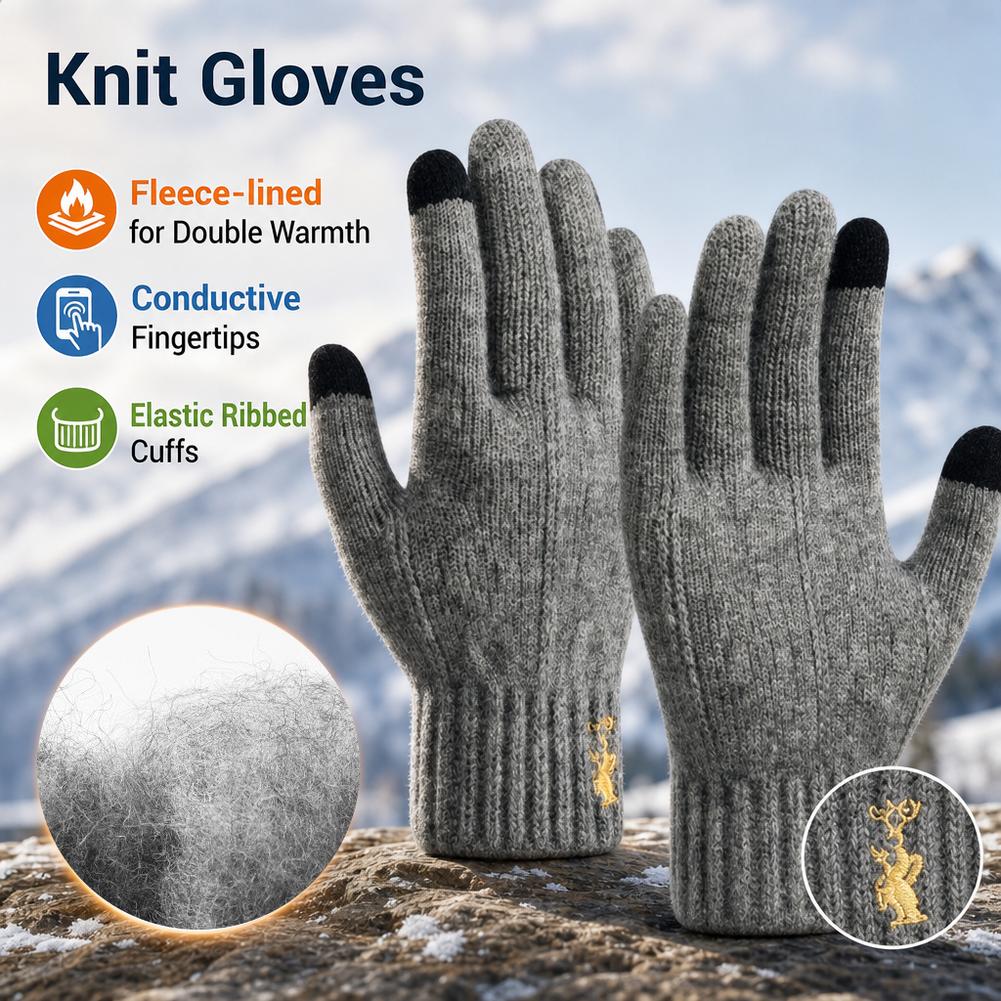 Wool Glove Lined - Winter-Strickhandschuhe mit Touchscreen-Funktion, Fleece-Futter, Thermowolle, gestrickte